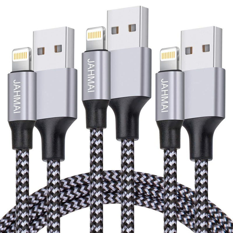  [AUSTRALIA] - iPhone Charger, JAHMAI Nylon Braided Lightning Cable[Apple MFi Certified]3Pack 6ft Fast Charging High Speed Data Sync Phone Cord Compatible with iPhone 13 12 11 Pro Max XS MAX XR XS X 8 7 Plus SE iPad Grey