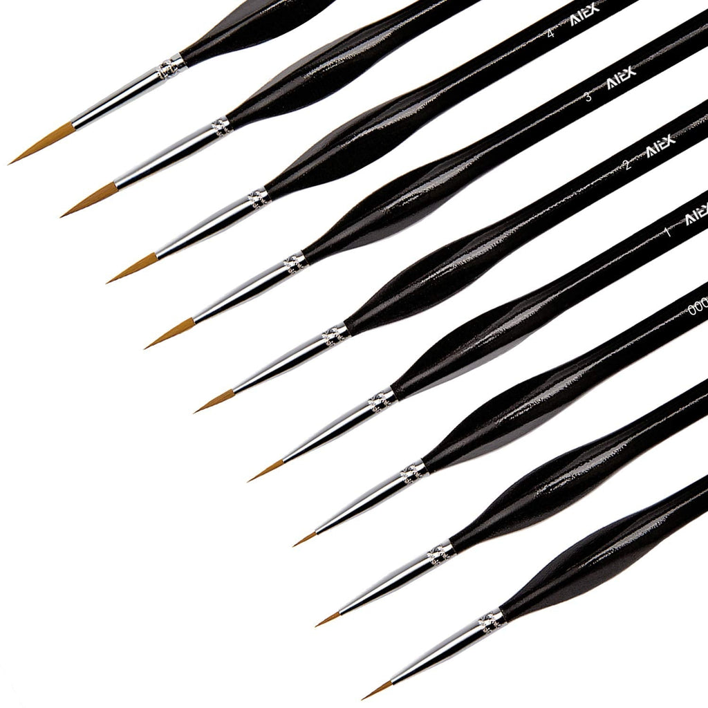  [AUSTRALIA] - AIEX 9 Pieces Fine Detail Paint Brush Miniature Painting Brushes Kit Mini Paints Brush Set for Acrylic, Watercolor, Oil, Face, Nail, Scale Model Painting, Line Drawing(Black) Black