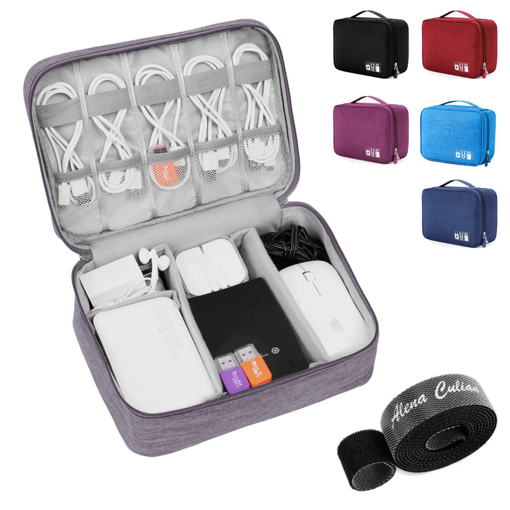  [AUSTRALIA] - Alena Culian Electronic Organizer Travel Universal Cable Organizer Electronics Accessories Cases for Cable, Charger, Phone, USB, SD Card Double Layer Grey