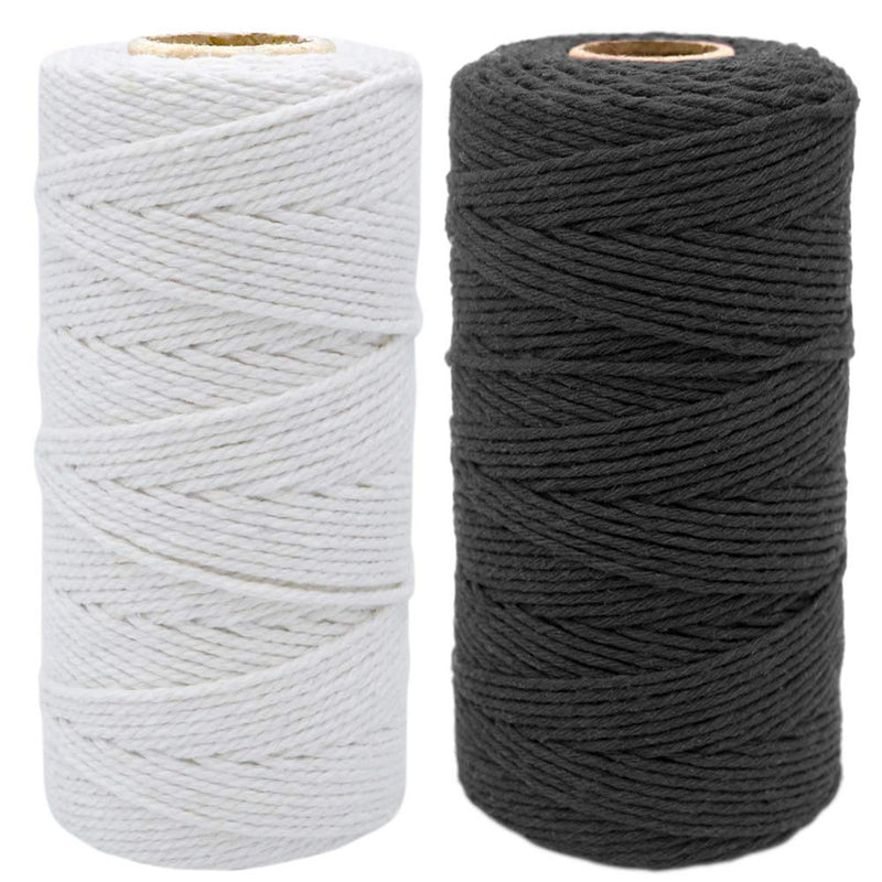  [AUSTRALIA] - White String,Black String,656 Feet Cotton String,2mm Christmas String Bakers Twine for Gardening,Decoration,Tying,Crafts and Christmas Gift Wrapping 2 Pcs Black & White