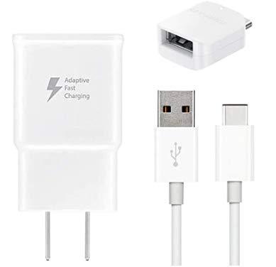 Samsung Fast Adaptive Wall Adapter Charger for Galaxy S7 Edge S6 Plus Note 5 4 J3 J5 J7 Prime EP-TA20JWE - 5 Foot Micro USB Cable and OTG Adapter - White - LeoForward Australia