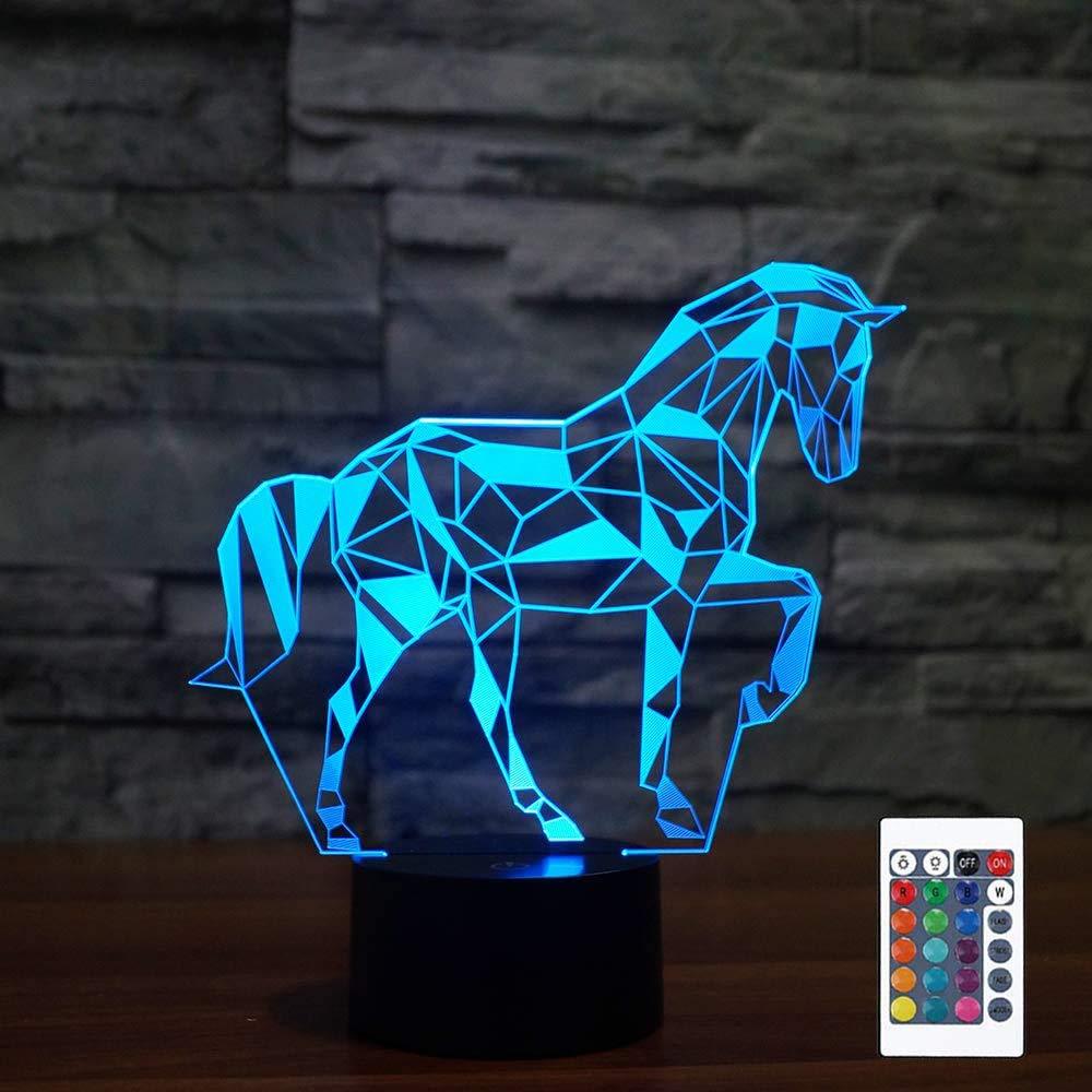  [AUSTRALIA] - Night Lights for Kids Horse Illusion 3D Night Light Bedside Lamp 16 Colors Changing with Remote Control Best Birthday Gifts for Child Baby Boy and Girl