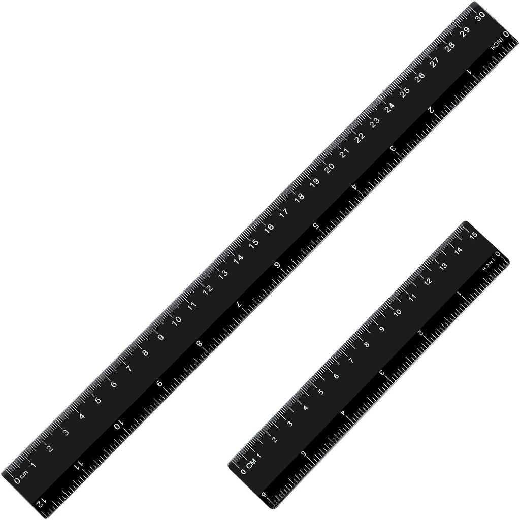  [AUSTRALIA] - eBoot Plastic Ruler Straight Ruler Plastic Measuring Tool 12 Inches and 6 Inches, 2 Pieces (Black) Black