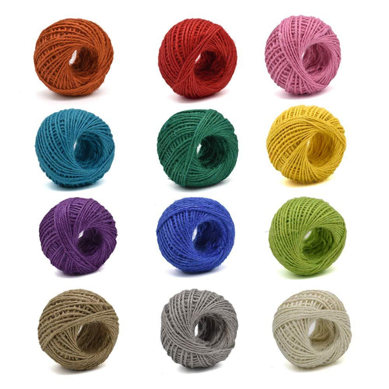  [AUSTRALIA] - Renashed Natural Jute Twine 12 Pack 3 Ply 12 Different Colors Pack for Artworks and Gift Wrapping String Crafts Gift Twine 600 Yards 55 Yards per roll