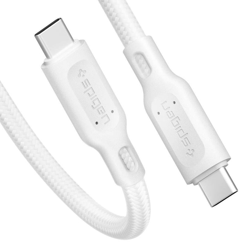 Spigen DuraSync 60W USB C to USB C Cable Power Delivery PD [4.9ft][Premium Cotton Braided] Fast Charging Cable Type C Works with MacBook, iPad Pro 2018, Air 4th Gen, Galaxy, Pixel & More - White - LeoForward Australia