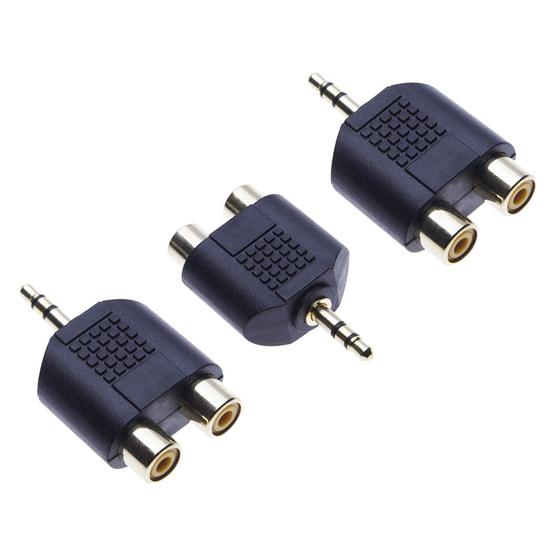 3.5mm Stereo Male to 2 RCA Female Adaptor 3 Pack for Laptop, Computer, Smartphone Connector to Amplifier, Amp, HI-FI System, AUX-in TRS Headphones Jack Plug to 2X RCA Phono Gold-Plated Adapter - LeoForward Australia