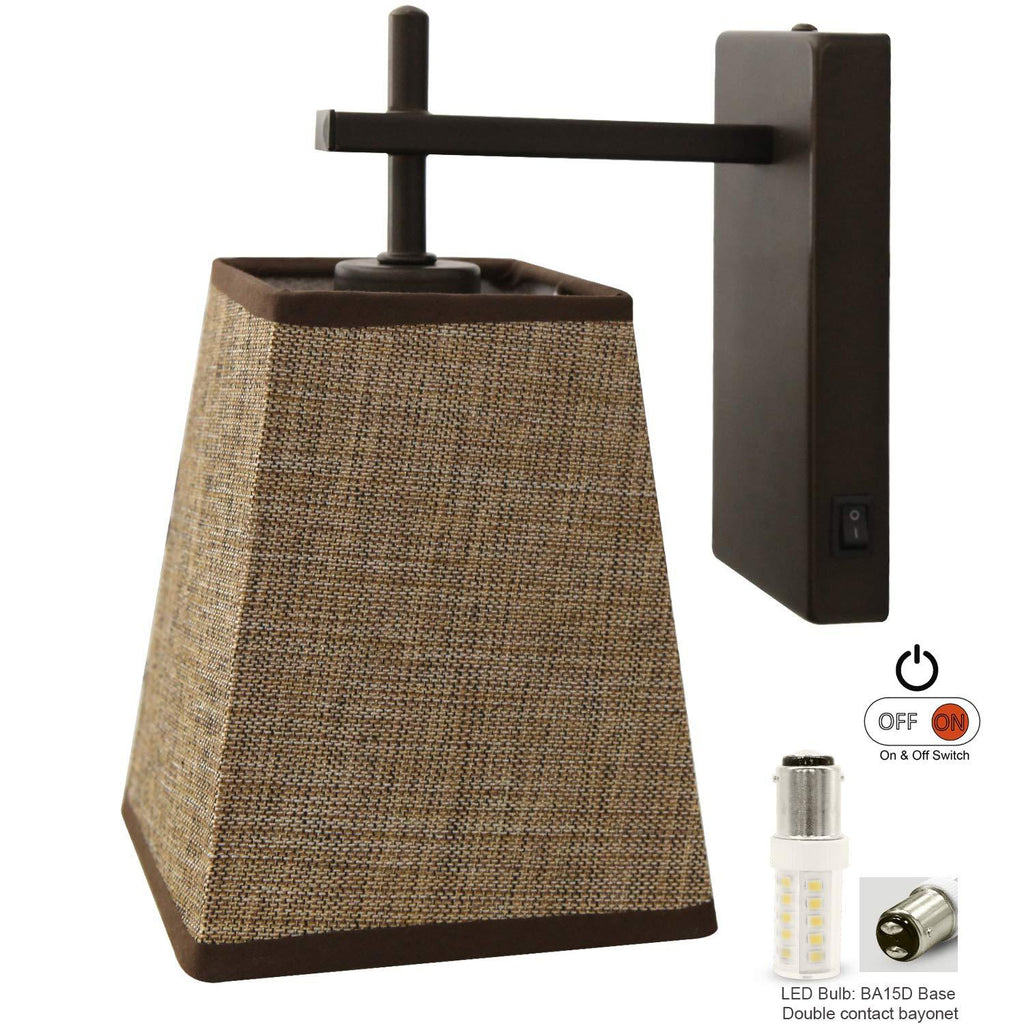  [AUSTRALIA] - Facon LED RV Fabric Light Fixture with Flared Wall Sconce Shade, Wall Mount LED Decor Lamp Bedside Reading Light with Switch, 12V DC Interior Light for RV Motorhome Camper Trailer (Square Wall Sconce) Square Shape W/Oil Rubbed Bronze Finished