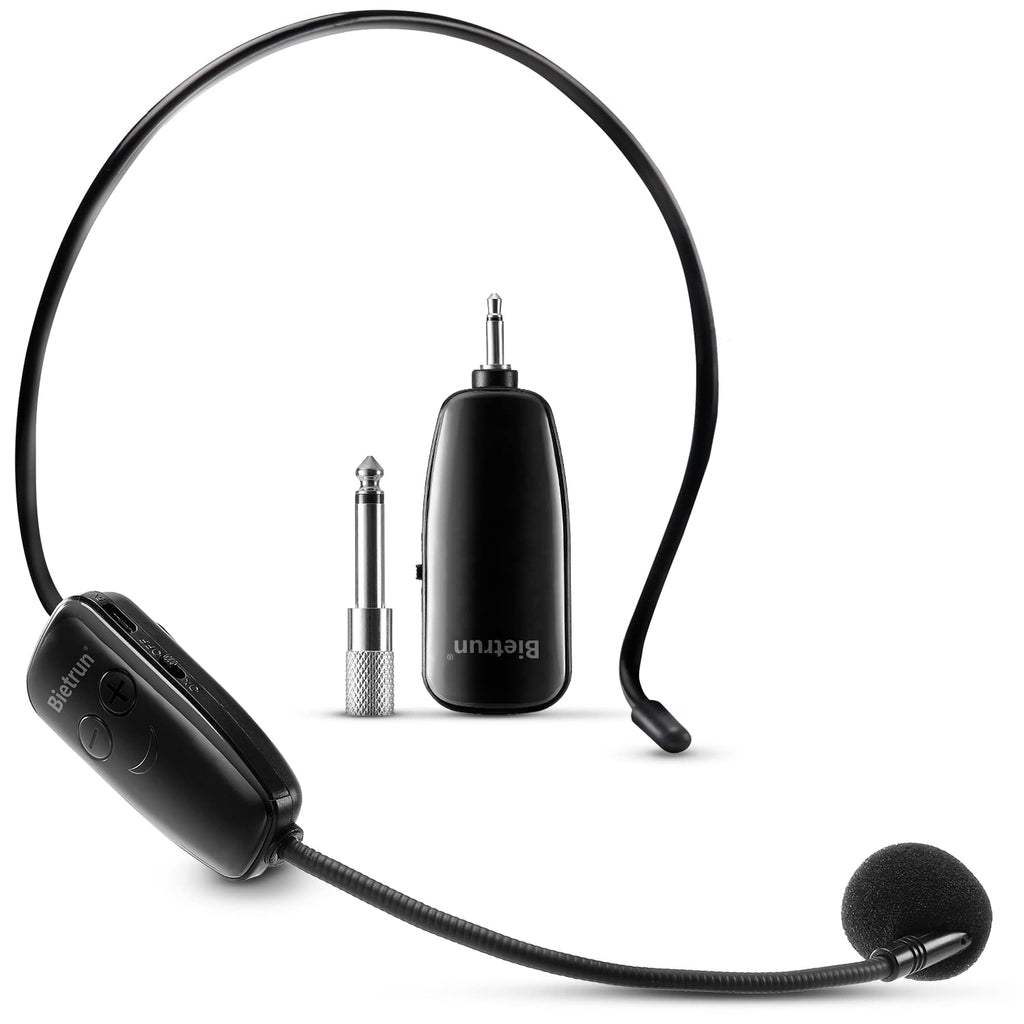  [AUSTRALIA] - Bietrun Wireless Microphone Headset, 160 ft Range, UHF Wireless Headset Mic, Headset Mic＆Handheld Mic 2 in 1, 1/8''&1/4'' Output, for Mic Speakers, Amplifier, PA System(Incompatible Phone, Laptop)