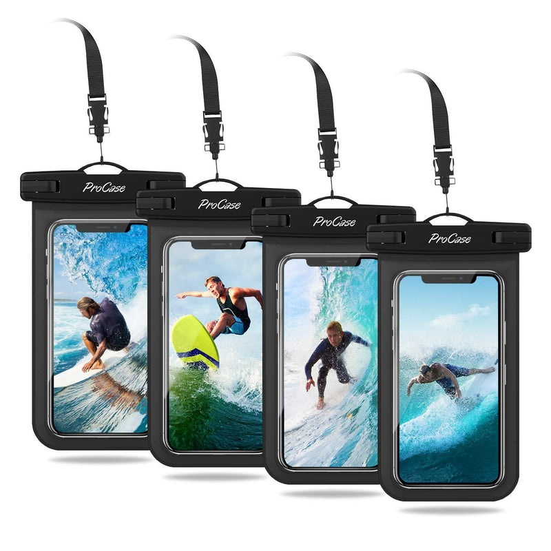  [AUSTRALIA] - ProCase Universal Cellphone Waterproof Pouch Dry Bag Underwater Case for iPhone 13 12 Pro Max 11 Pro Max 13 Mini Xs Max XR X 8 7 6, Galaxy S20 Ultra S10 Note10 up to 7" -4 Pack,Black Black