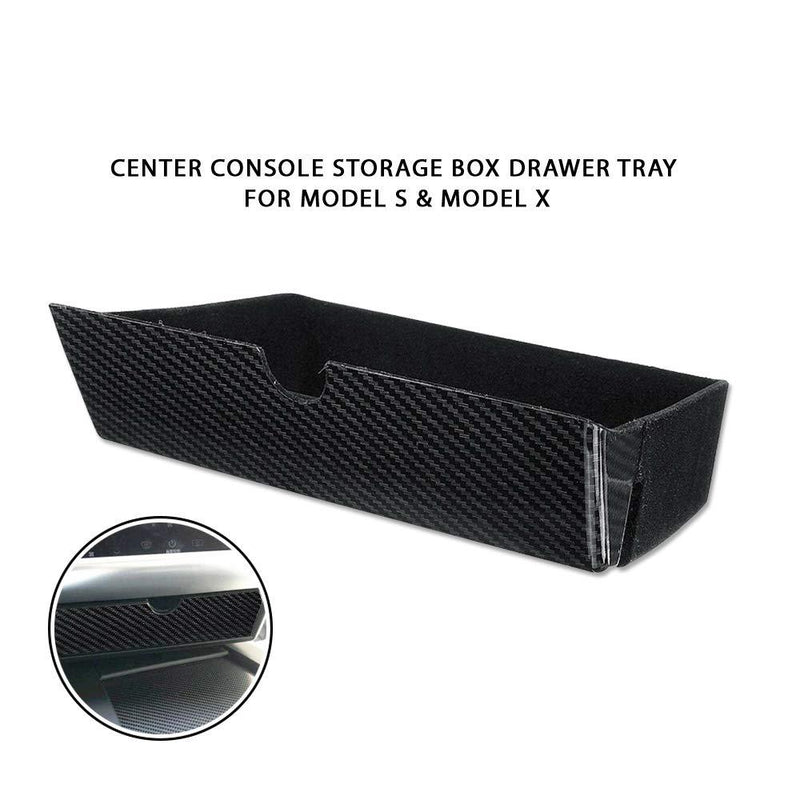  [AUSTRALIA] - CoolKo Center Console Organizer Box Tray Insert Armrest Storage Drawer Compatible with Model S and X [Black - Carbon Fiber Pattern] A. Design 1