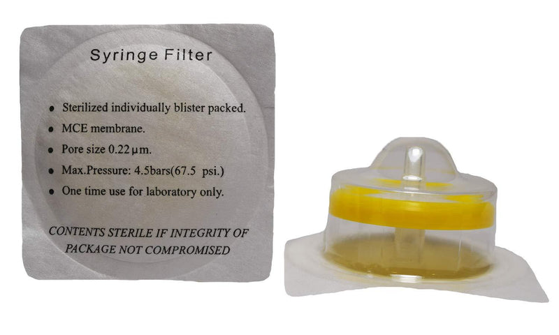 ADVANGENE Syringe Filter Sterile, MCE, 0.22micron 30mm, Yellow (30/pk) - LeoForward Australia