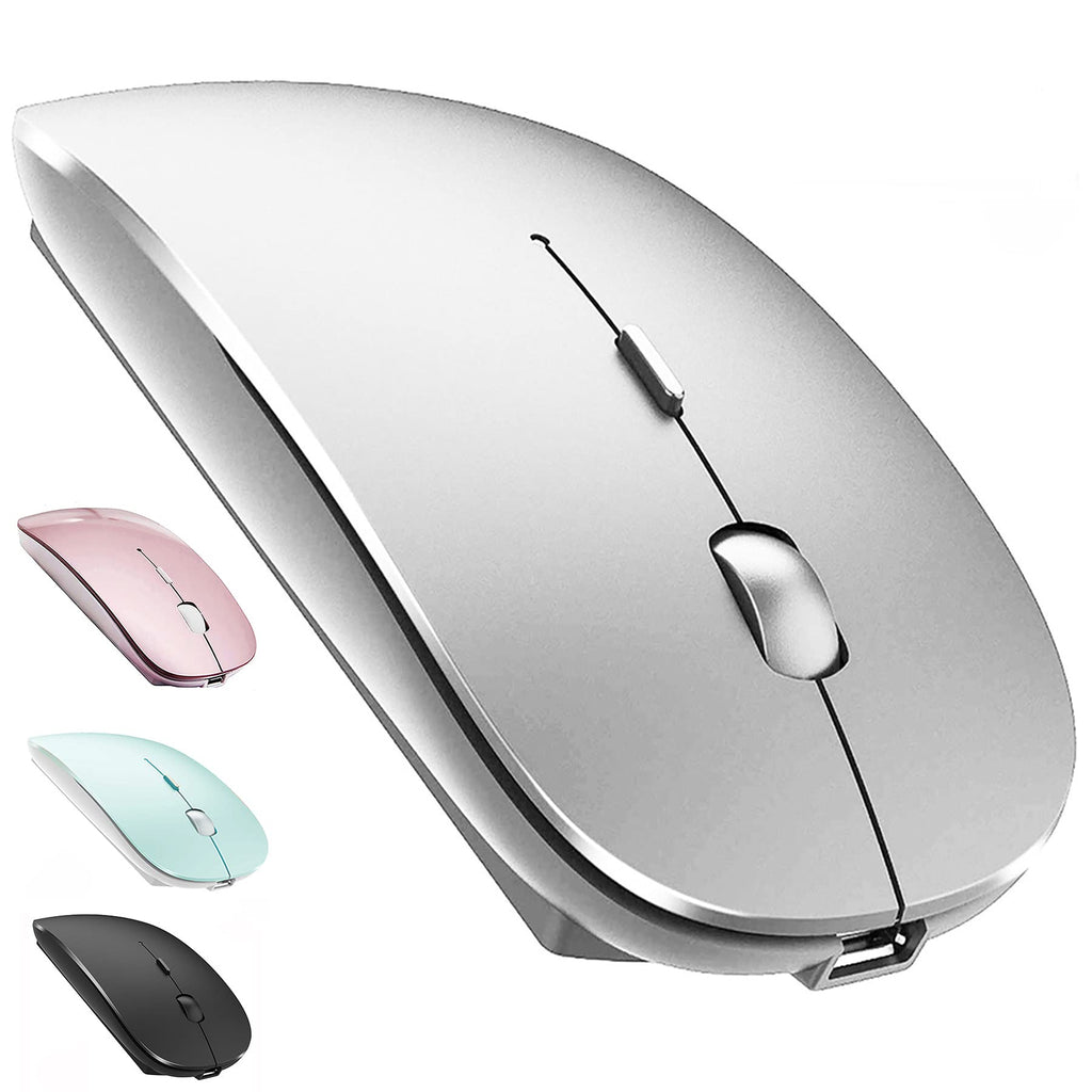 Rechargeable Wireless Mouse for MacBook Pro Mac iMac Laptop Chromebook MacBook Air Win8/10 Desktop Computer DELL HP (Silver) Silver - LeoForward Australia