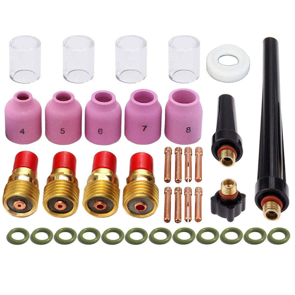  [AUSTRALIA] - Zinger 37pcs TIG Welding Torch Gas Lens Kit Accessories for DB SR WP 9 20 25 Tig Welding Torch,with #10 Pyrex Cup+Alumina Nozzle+Collet+Gas Lens Collets Body +Cup Gasket etc