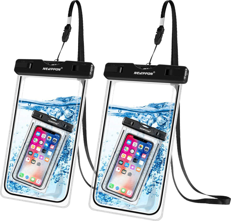  [AUSTRALIA] - Newppon Waterproof Cellphone Pouch Holder :(2-Pack) IPX8 Universal Dry Bag for iPhone 12 11 Pro Max Xs XR X 8 7 6S Plus Samsung Galaxy S10 S9+ S8+ Note 8 6 5 Pixel 3 XL LG up to 7.5" with Slim Case Black +Black