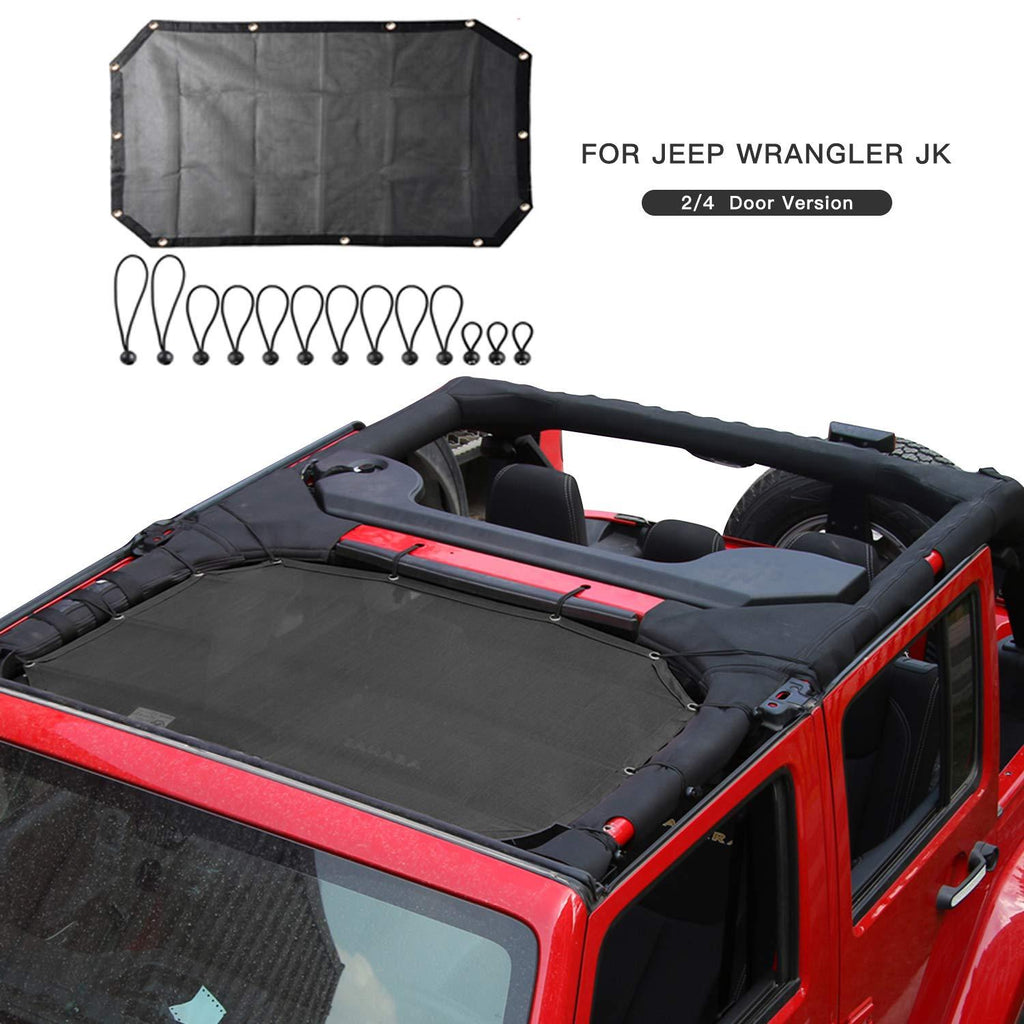 Mesh Sunshade Bikini Top Sun Shade UV Protection for 2007-2018 Jeep Wrangler JK JKU 2 Door 4 Door (Plain Black) - LeoForward Australia