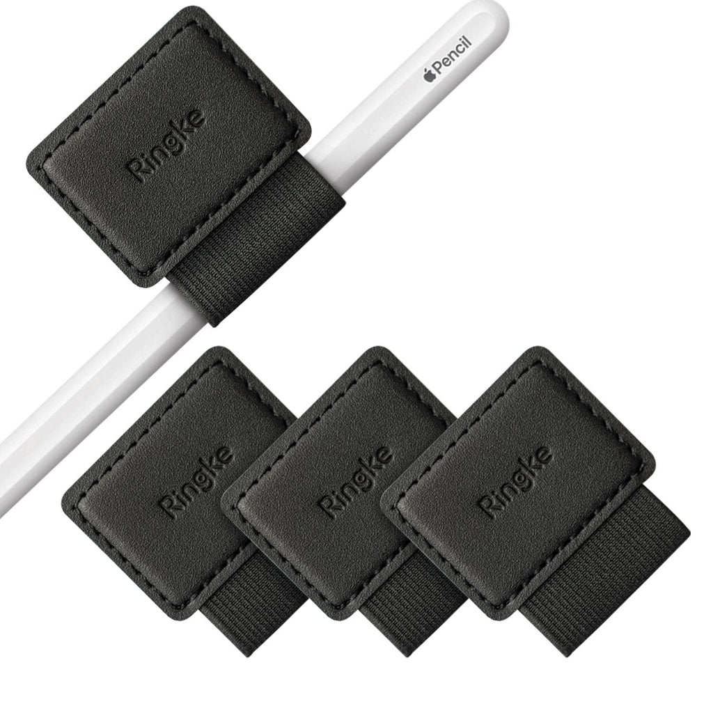  [AUSTRALIA] - Ringke Pen Holder for Apple Pencil, Journal, Notebooks, and More - 3M Self Adhesive PU Leather Durable Pen Loop with Elastic (3 PACK) - Black