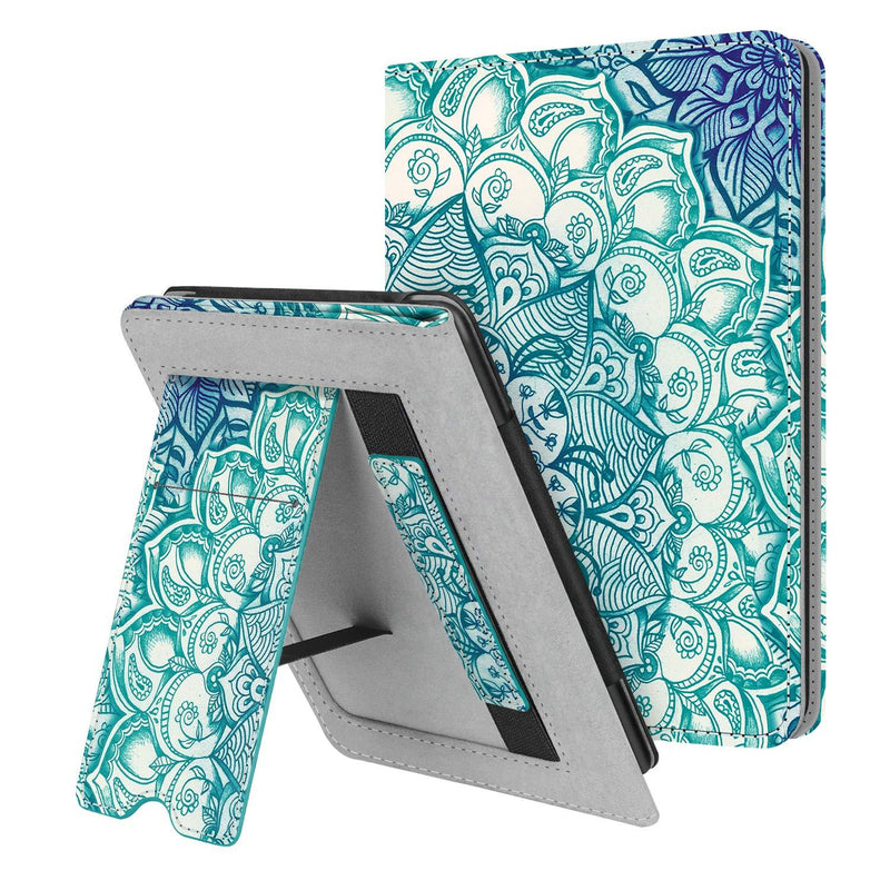  [AUSTRALIA] - Fintie Stand Case for 6" Kindle Paperwhite (Fits 10th Generation 2018 and All Paperwhite Generations Prior to 2018) - Premium PU Leather Sleeve Cover with Card Slot and Hand Strap, Emerald Illusions Z-Emerald Illusions