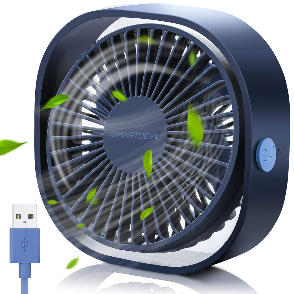  [AUSTRALIA] - SmartDevil Small Personal USB Desk Fan,3 Speeds Portable Desktop Table Cooling Fan Powered by USB,Strong Wind,Quiet Operation,for Home Office Car Outdoor Travel (Navy Blue) Navy Blue