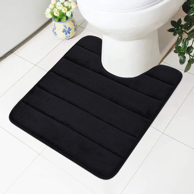  [AUSTRALIA] - Buganda Memory Foam Contour Toilet Bath Rug, U-Shaped Non Slip Absorbent Thick Soft Washable Bathroom Rugs, Floor Carpet Bath Mat for Bathroom Sink Toilet (20" x 24", Black)