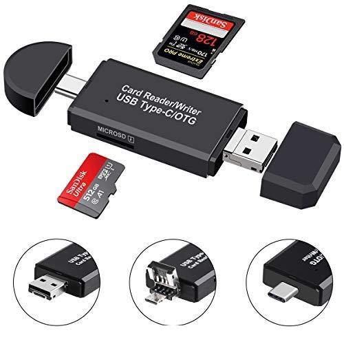 SD Card Reader, Micro SD/TF Compact Flash Card Reader, Portable Memory Card Reader with 3-in-1 USB Type C/Micro USB Male Adapter, Suitable for & PC, Laptop, Smart Phone and Tablet - LeoForward Australia