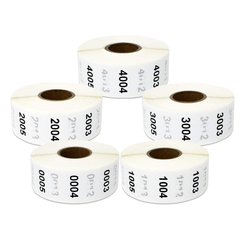 5 Rolls - Consecutive Number 0001 to 5000 Label Bundle for Inventory Counting Warehouse QC 1" Round White - 5000 Labels 5 Rolls White: 0001 to 5000 - LeoForward Australia