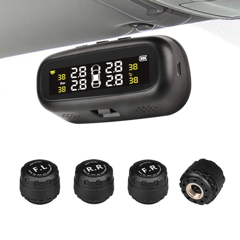 Jansite Solar Tire Pressure Monitoring System TPMS Universal Installed on Windowshield Wireless with 4 External Sensors Real-time Display 4 Tires' Pressure & Temperature Low 20-37PSI High 39-62PSI - LeoForward Australia