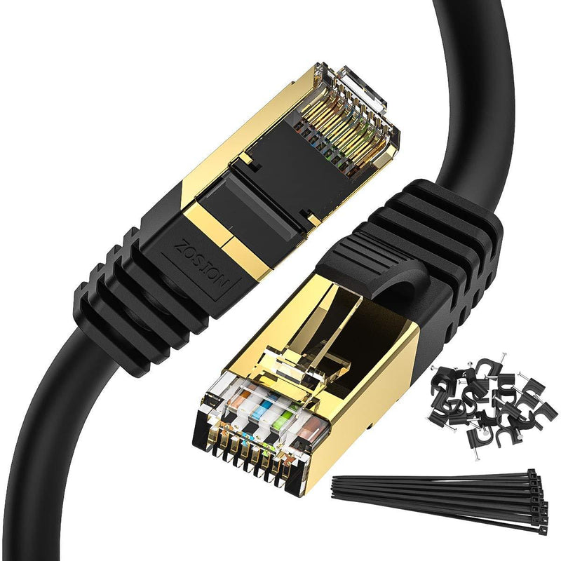  [AUSTRALIA] - Ethernet Cable 10 ft Cat 8 Cable Zosion RJ45 Internet Patch Cable 2000Mhz 40Gbps High Speed LAN Wire Cable Cord Shielded for Modem, Router, PC, Mac, Laptop, PS2, PS3, PS4, Xbox, and Xbox 360 Black 10FT / 3M 1 Pack Cat 8 Cable