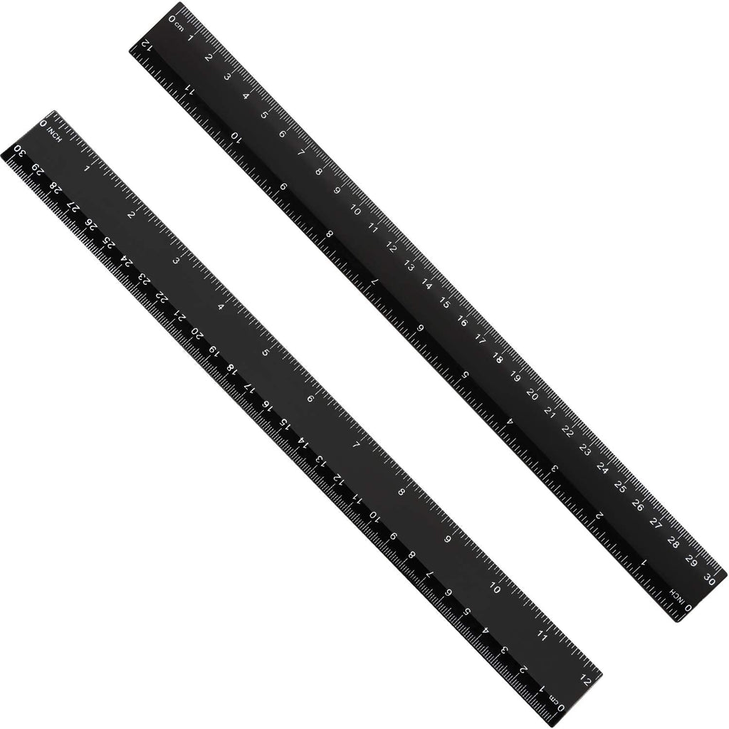 [AUSTRALIA] - 2 Pack Plastic Ruler Straight Ruler Measuring Tool 12 Inches (Black, 30.8 x 3 x 0.15 cm) Black