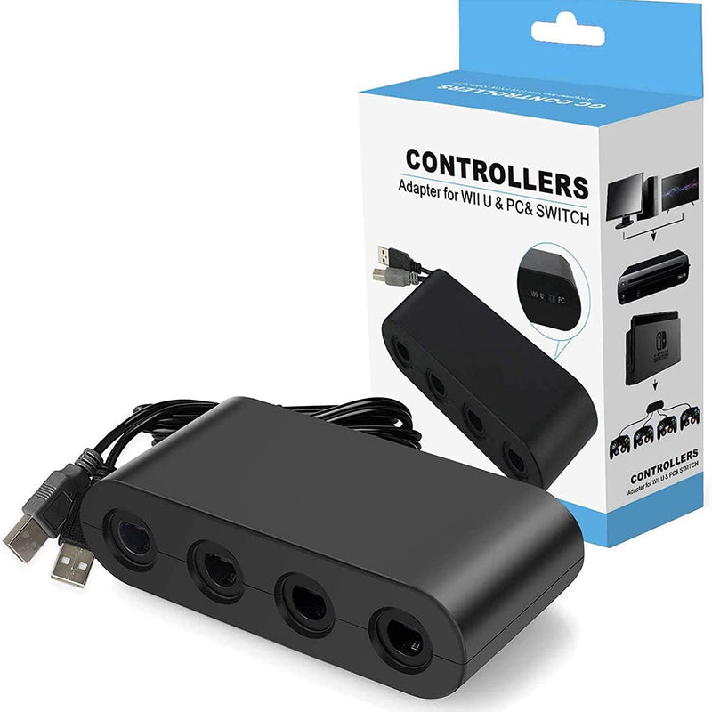  [AUSTRALIA] - Y Team Controller Adapter for Gamecube, Compatible with Nintendo Switch, Super Smash Bros Switch Gamecube Adapter for WII U, PC, 4 Port ,Black, W046