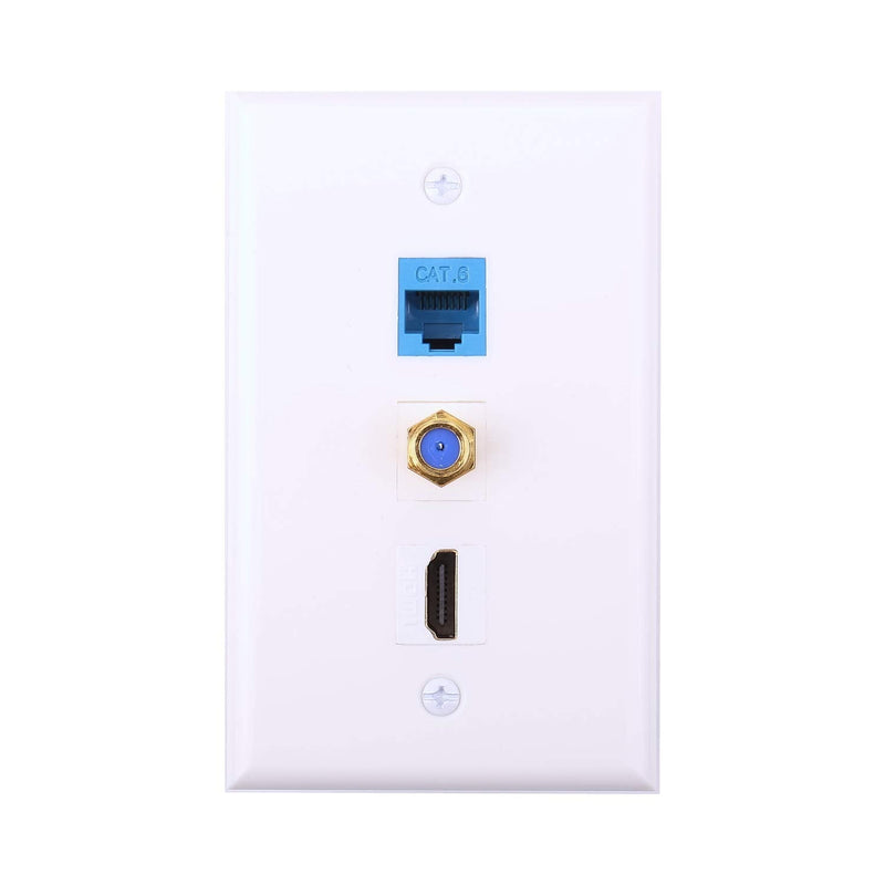  [AUSTRALIA] - iGreely HDMI Coax Ethernet Wall Plate, 1 Port HDMI Keystone Female to Female, 1 Port Coax Keystone Female to Female, 1 Port CAT6 Keystone Female to Female Wall Plate White 3 Port CAT6+Coax+HDMI