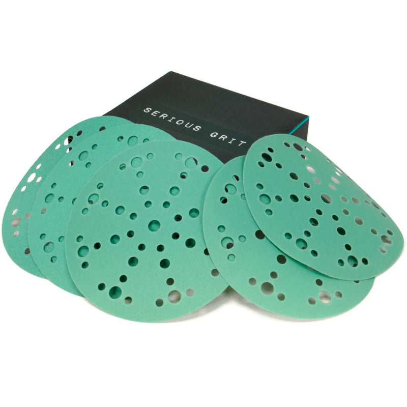  [AUSTRALIA] - Serious Grit 6-Inch 49-Hole, 80, 120, 150, 180, 220 Assorted Grit Sanding Discs - Premium Hook and Loop Heavy Duty Sandpaper Assortment for Random Orbital Sanders - 50 PACK BOX Mixed Grit