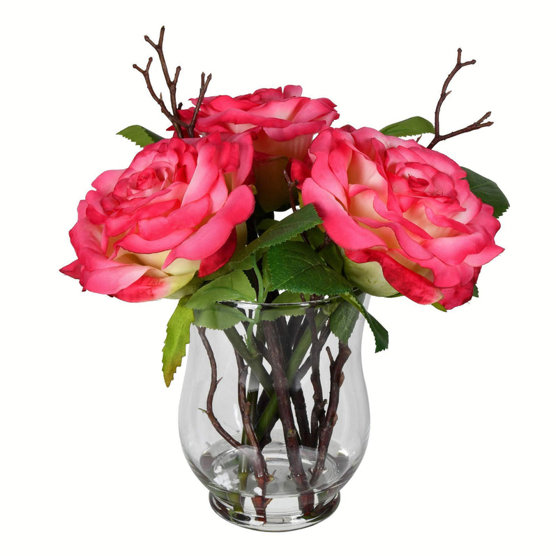  [AUSTRALIA] - Vickerman Rose in Glass Vase Artificial-Flowers, 10", Pink 10"
