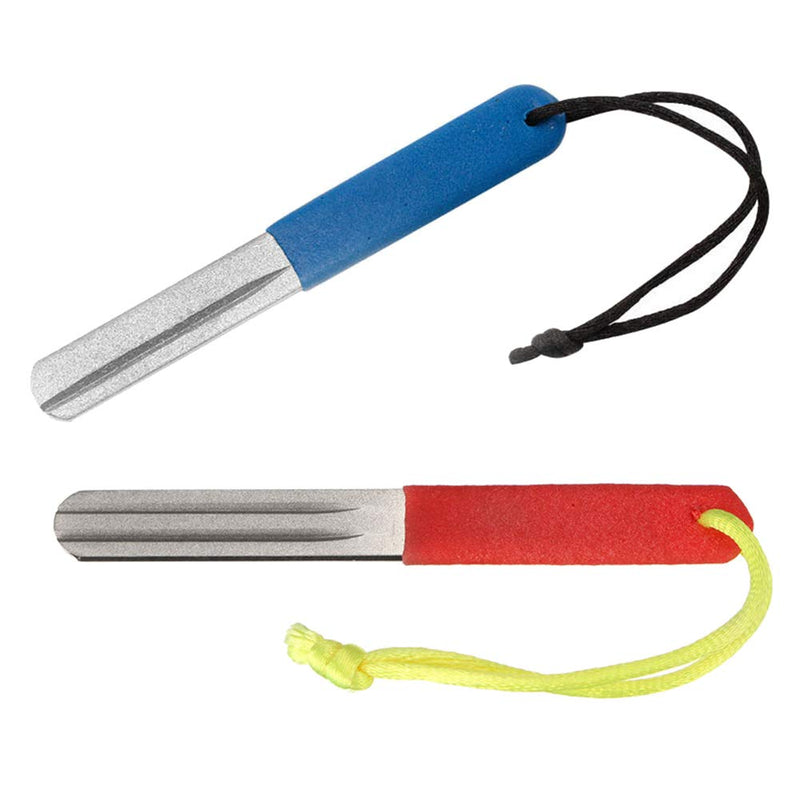  [AUSTRALIA] - RAYNAG Set of 2 Fishing Hook File Diamond Hook Sharpener, 2 Sided, Dual Sharpening Grooves, 4 Inch Red and Blue