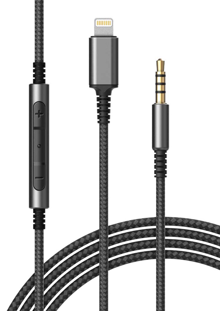  [AUSTRALIA] - (Apple MFi Certified) Replacement Headphone Cable with iPhone Lightning Connector (3.5mm) Audio Aux Cord with Mic & Volume Control Remote (Compatible with Beats/Sony/Sennheiser and Audio Tech) Black