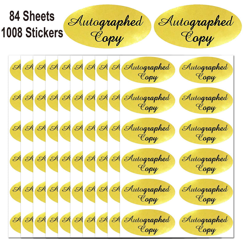 1008 PCS 'Autographed Copy' Stickers - 1 x 2 Inch Oval Gold Foil Labels - LeoForward Australia