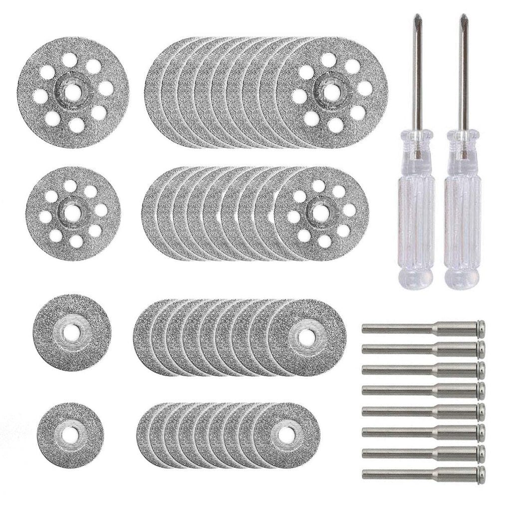  [AUSTRALIA] - 40 Pcs Diamond Cutting Wheel Kit (25mm/22mm/18mm/16mm Each 10), with 8pcs 3mm Mandrel and 2pcs Cross Screwdriver for Rotary Tool Cutting Gem Stones, Glass, Ceramics