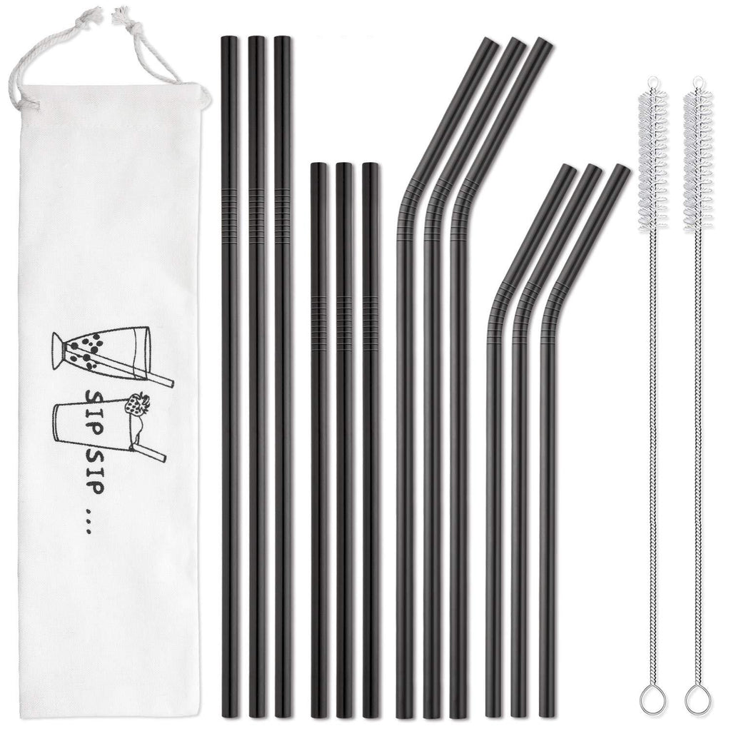  [AUSTRALIA] - Hiware 12-Pack Black Stainless Steel Straws Reusable with Case - Metal Drinking Straws for 30oz and 20oz Tumblers Yeti Dishwasher Safe, 2 Cleaning Brushes Included