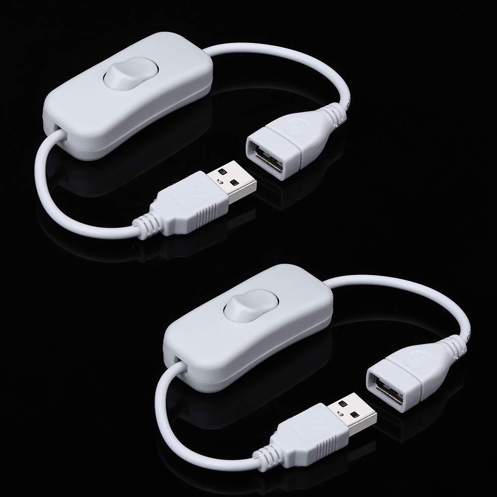  [AUSTRALIA] - Electop 2 Pack Male to Female USB Cable with On/Off Switch, USB Extension Inline Rocker Switch for Driving Recorder, LED Desk Lamp, USB Fan, LED Strip（White） White