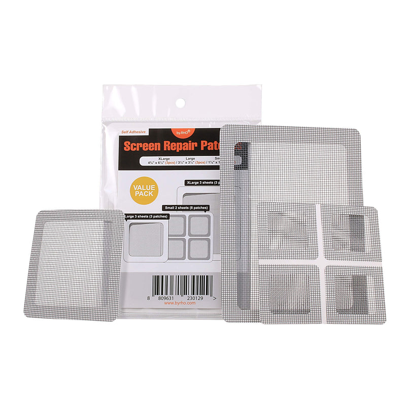  [AUSTRALIA] - by.RHO Window and Door Screen Repair Patch kit. Valuekit, (4⅝" x 6¼" (3pcs) / 3½" x 3½" (3pcs) / 1⅞" x 1⅞" (2pcs) S/L/XL_Gray