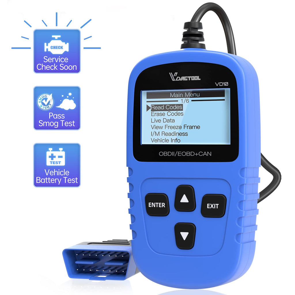 VDIAGTOOL VD10 OBD2 Scanner Car Code Reader, Smog Check, Engine Fault Code Reader, Live Data, Freeze Frame, Vehicle Voltage Test, Turn Off Check Engine Light - LeoForward Australia