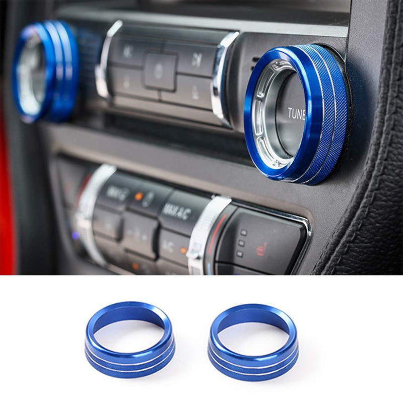  [AUSTRALIA] - TopDall Sporty Blue Aluminum Center Console Volume Tune Knob Cover Ring Trim Interior Accessories for Ford Mustang 2015-2019