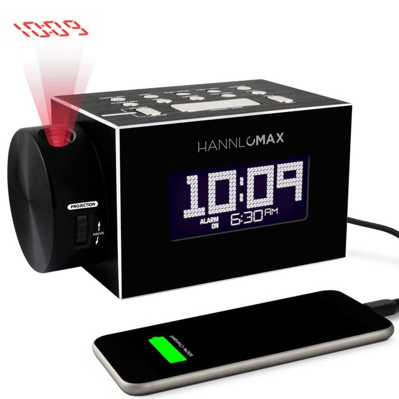 HANNLOMAX HX-108CR PLL FM Radio, Time Projection, Bluetooth Streaming, White Jumbo LCD Display, Single Alarm, Aluminium Casing, USB Port for 1A Charging, Aux-in, AC/DC Adaptor Included - LeoForward Australia