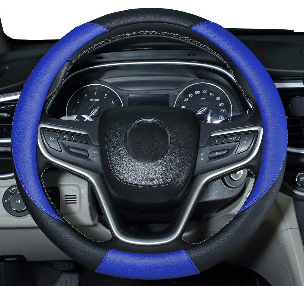  [AUSTRALIA] - Amuahua Car Steering Wheel Cover Universal 15 inch/38CM Breathable for Auto/Truck/SUV/Van (Black Blue) black blue