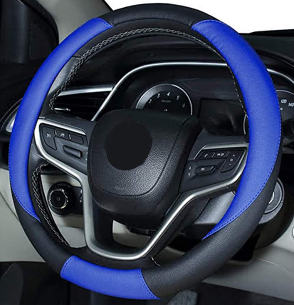 [AUSTRALIA] - DuoDuoBling 2019 New Microfiber Steering Wheel Cover Smiley Face for Men Women Girl Lady (Black Blue) Black Blue