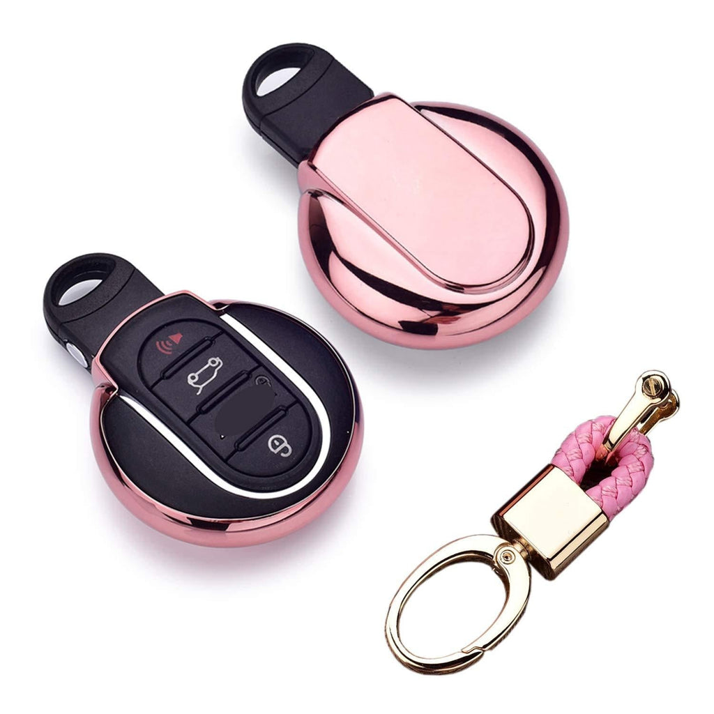  [AUSTRALIA] - Royalfox(TM) Luxury 3 4 Buttons Soft TPU Smart Remote Key Fob case Cover for BMW Mini Cooper F54 F55 F56 F57 F60,with Keychain (Pink) pink