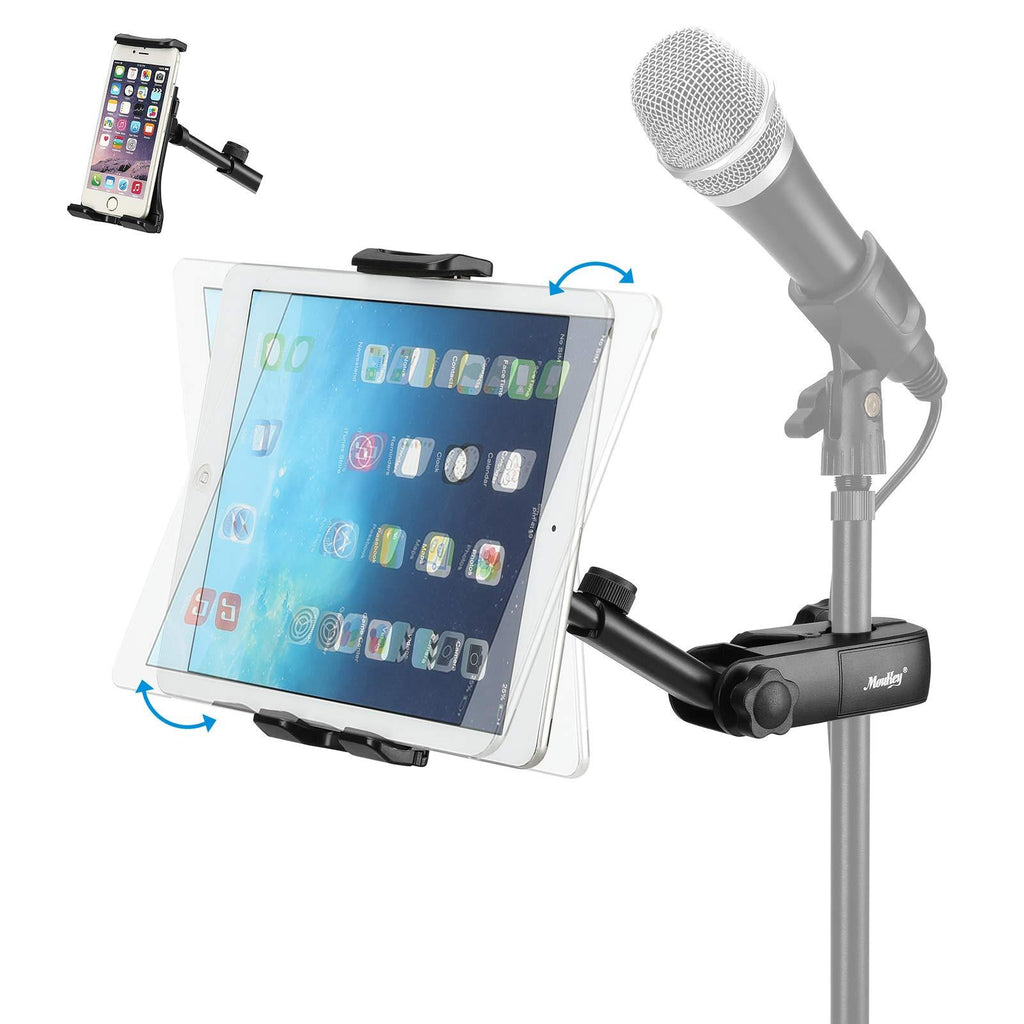 [AUSTRALIA] - Moukey Mmsph-1 Mic Stand Tablet Holder, iPad Mount, Phone Holder for Microphone Music Stand, Car Headrest iPad Mount suitable for Smartphones Apple Samsung Galaxy Surface Pro/Book iPhone XR/XS/MAX/X/8