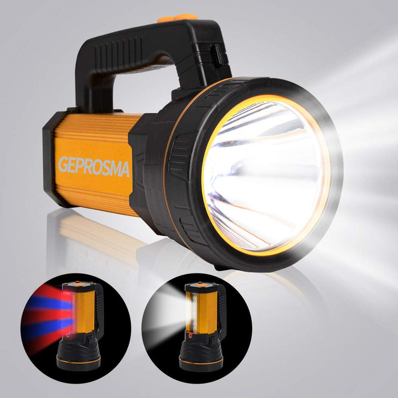  [AUSTRALIA] - Powerful Led Flashlight High Lumens Rechargeable , Super Bright Handheld Spotlight Large Battery 8800 mah Ultra Long Lasting Portable Searchlight for Emergency Camping Aluminum Alloy Black