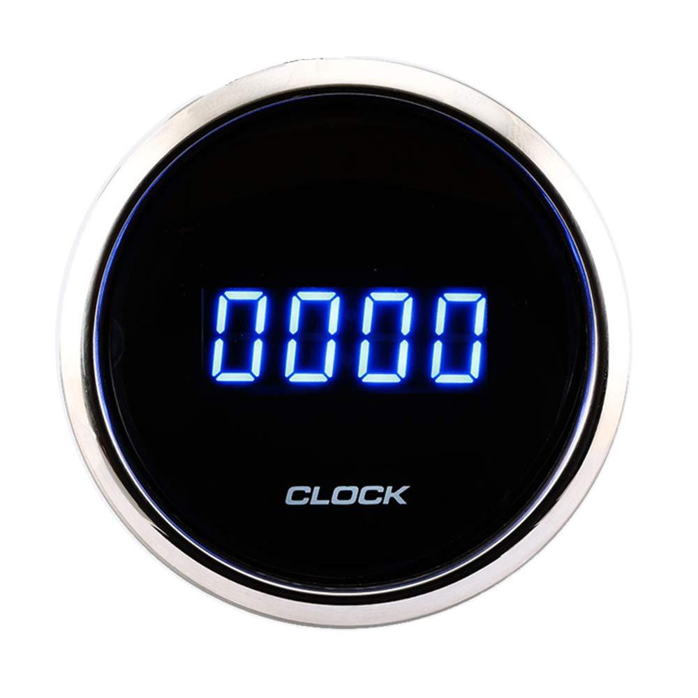  [AUSTRALIA] - MOTOR METER RACING Digital Clock Gauge 2" Blue LED Display Dimmer Waterproof Pin-Style Install Black Dial Chrome Bezel Black Dial