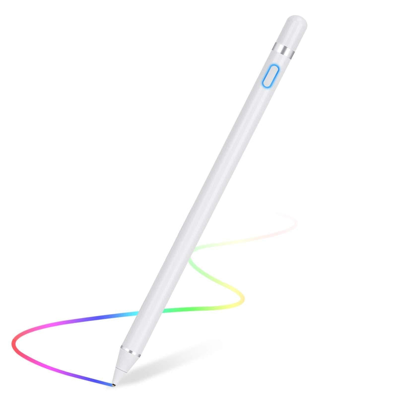 Stylus Pen for Touch Screens Rechargeable 1.5mm Fine Point Active Stylus Pen Smart Pencil Digital Compatible iPad and Most Tablet (White 1) White 1 - LeoForward Australia