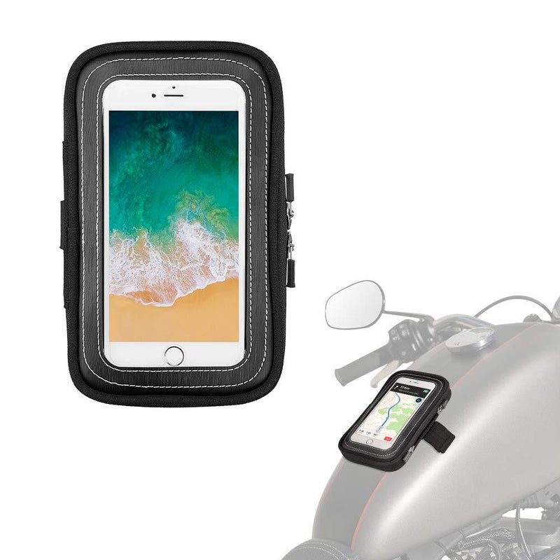  [AUSTRALIA] - Motorcycle Magnetic Tank Bag, Sportbike Phone Pouch Case with 8 Strong Magnets Touch Screen for cell phone up to 6.5 Inch Black stitching
